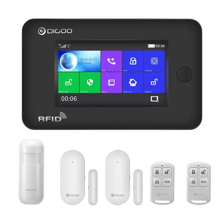 Digoo DG-HAMA All Touch Screen Alexa Version 433MHz GSM&WIFI DIY Smart Home Security Alarm System Kits - Black (black)