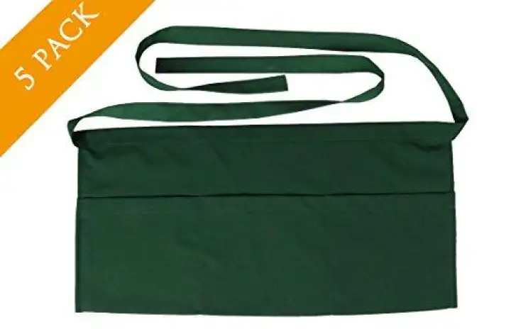 Sew Ur Life Waterdrop Resistant 3 Big Pockets Christmas Green Waist Apron 5 Set Kitchen Restaurant