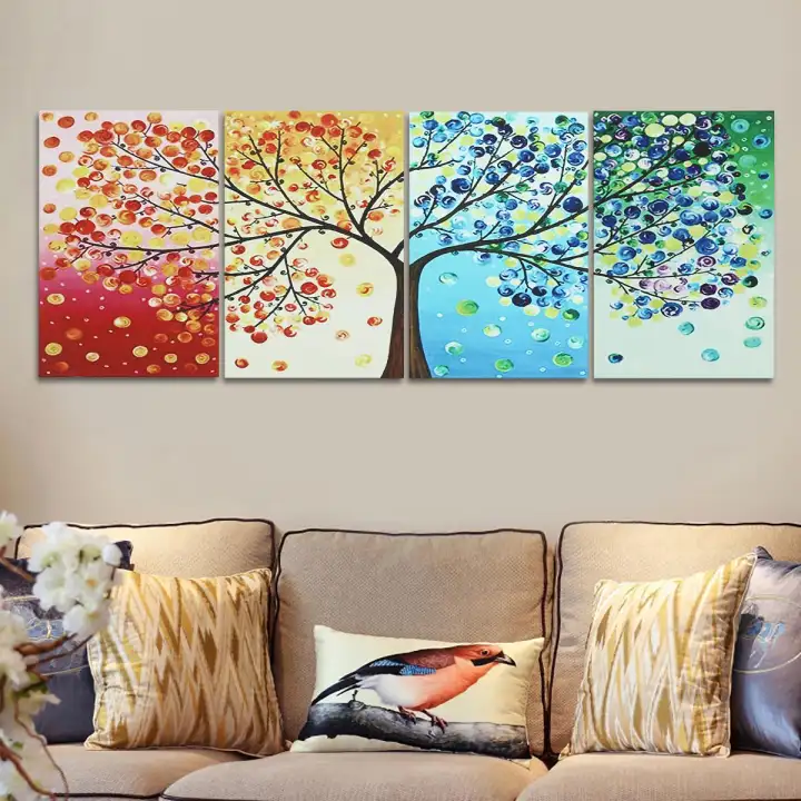 Four Seasons Tree Wall Canvas Painting Art Decoration Picture Prints 20cm 30cm 4pcs Lazada Ph - Philippines Painting Wall Art