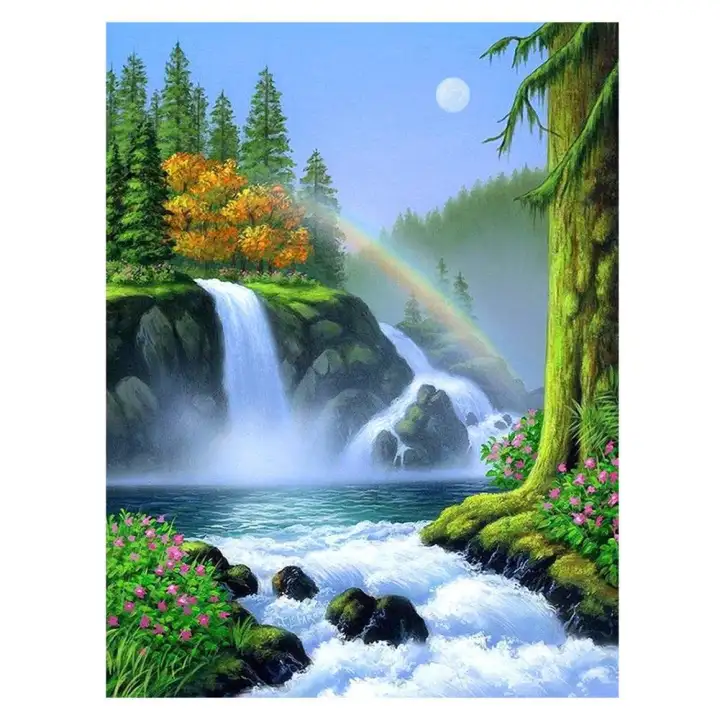 Diy Beautiful Rainbow Waterfall 5d Diamond Painting Embroider Full Drill Cross Stitch Lazada Ph