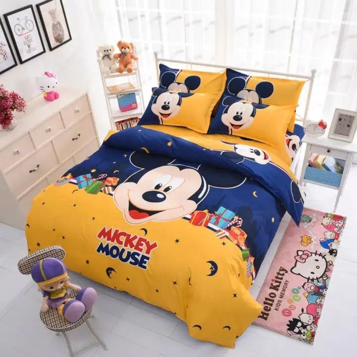 Polyester Duvet Cover Bed Sheet Cartoon, Queen Size Mickey Mouse Bed Set