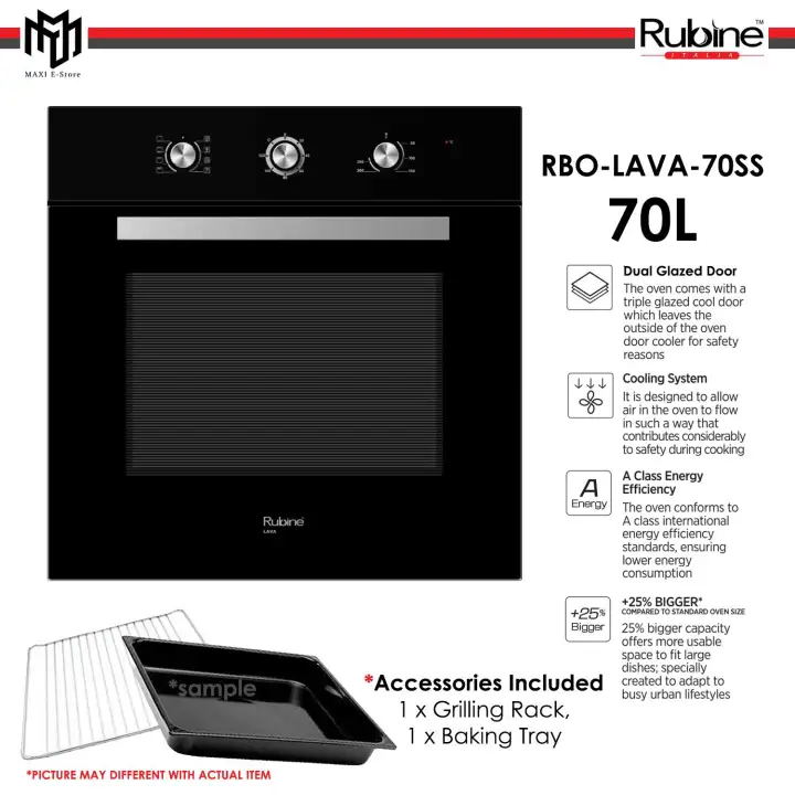Rubine Rbo Lava 70ss Built In Oven Full Glass 70l With 8 Cooking Functions Lazada
