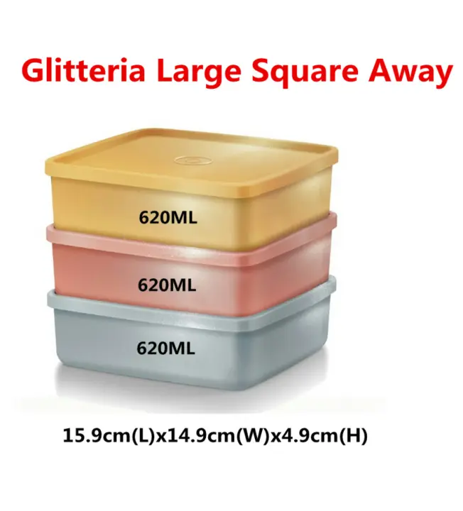 Tupperware Glitteria Large Square Away 620ml (3 pcs)