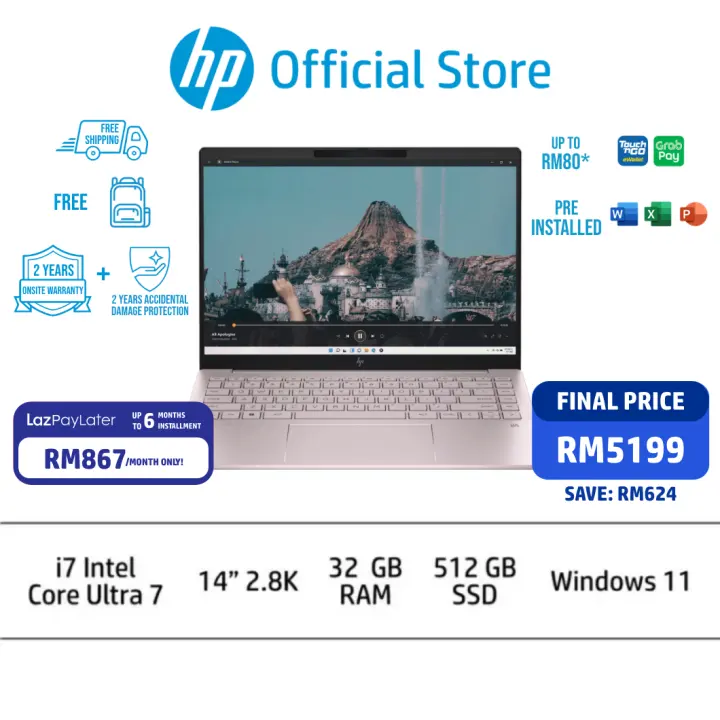 HP Pavilion Plus Laptop 14-ew1011TU - Intel® Core™ Ultra 7 - 32 GB RAM - 512 GB SSD - 14 - diagonal 2.8K display - Windows 11 - Intel® Arc™ Graphics