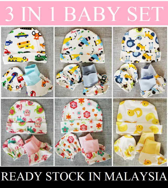 Smaller Size 3 In 1 Set Newborn Baby Hat Mitten Botties Sarung Kaki Tangan Topi 新生儿婴儿脚套手套与帽子 Lazada