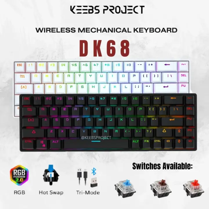 [Ready Stock] DK68 Wireless Mechanical keyboard  Hotswappable Trimode RGB Bluetooth 2.4Ghz RK68 Lookalike barebone