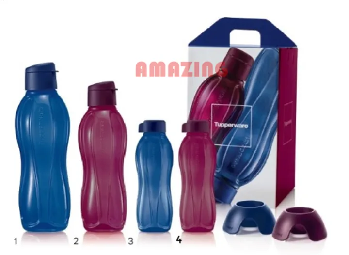 Tupperware Sapphire Eco Bottle Set Free 2 unit bottle stand/ botol air