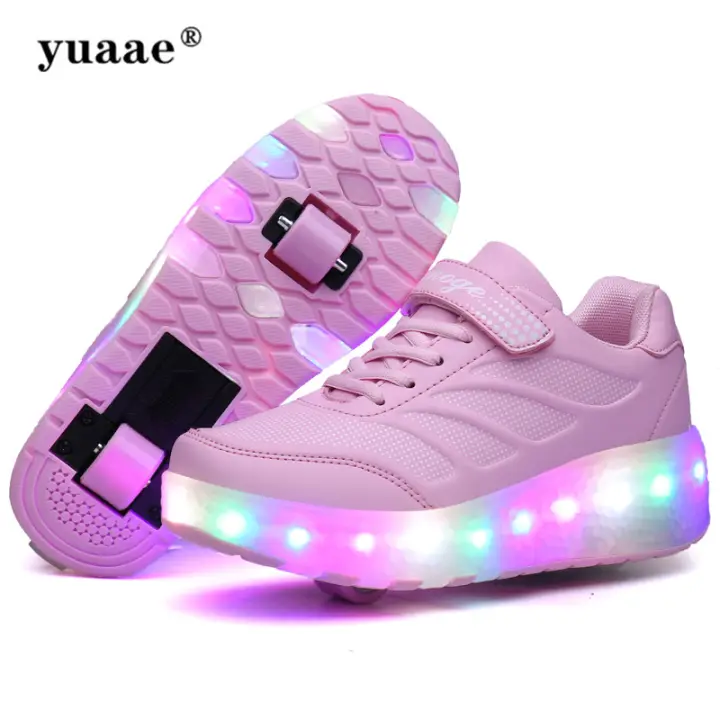 Children Two Wheels  Glowing Sneakers Led Roller Skate Shoes Kids Led Shoes USB
