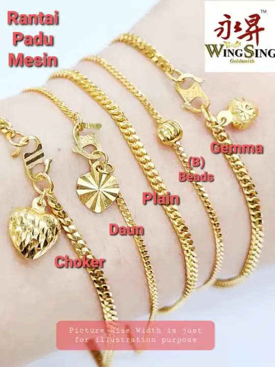 Wing Sing 916 Gold Solid Machine Bracelet Rantai Tangan Mesin Padu Emas 916 Lazada