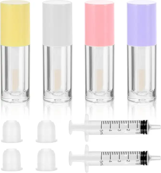 4Pcs Empty Lip Gloss Tubes 6ml Refillable Lip Balm Bottles with Wand Clear Lip Gloss Containers Makeup Containers Bottles for DIY Makeup Lipgloss Making Kit