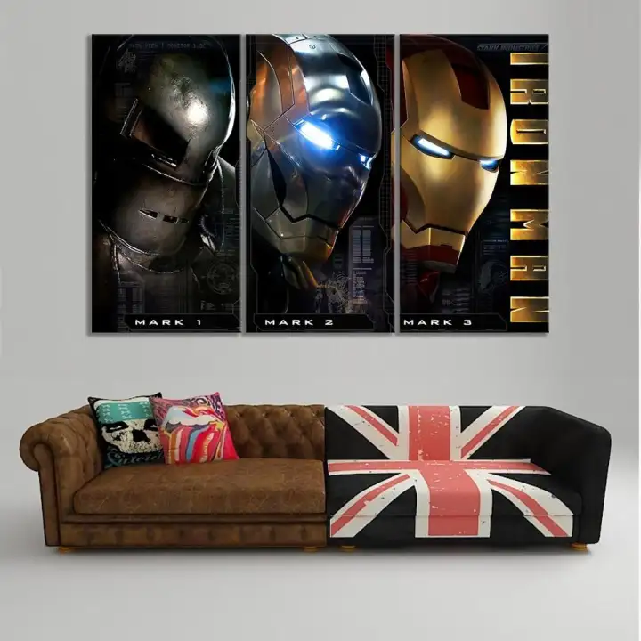 3 Pieces Iron Man Picture Canvas Print, Iron Man Bed Frame