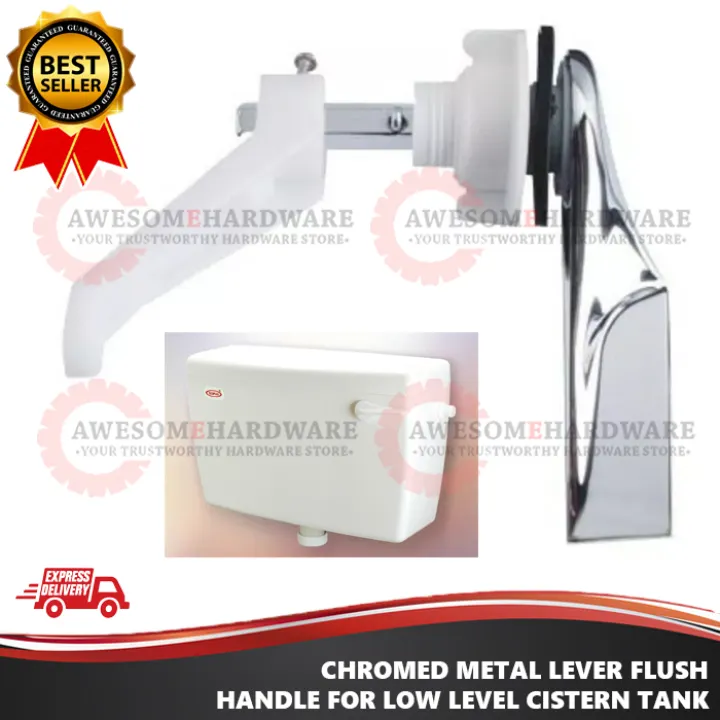 CHROMED METAL LEVER FLUSH HANDLE FOR LOW LEVEL CISTERN TANK PEMULAS JAMBAN HANDLE