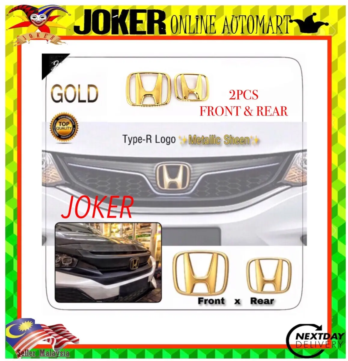 (2PCS) Honda Type-R Front u0026 Rear GOLD Emblem Logo(Badge/Emblem) For  CRV/CIVIC/ACCORD/ODYSSEY/CITY/JAZZ/STREAM/HRV/BRV