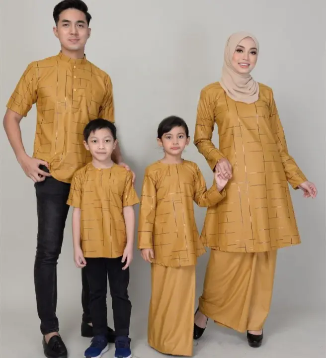Family Sedondon Raya Baju Raya Azra Collection Exclusive Printed Foil Osaka Cotton Sedondon Keluarga Baju Kurung Kurta Lazada