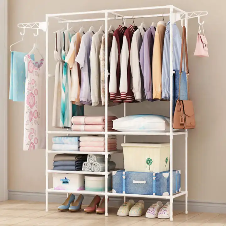 Multi Purpose Large Stainless Steel Wardrobe Storage Clothes Rack Space Saving Living Room Bedroom Rak Baju Almari Pakaian Wardrobe Almari Baju Clothes Rack Rak Baju Almari Open Wardrobe Rak Baju Bertingkat Lazada