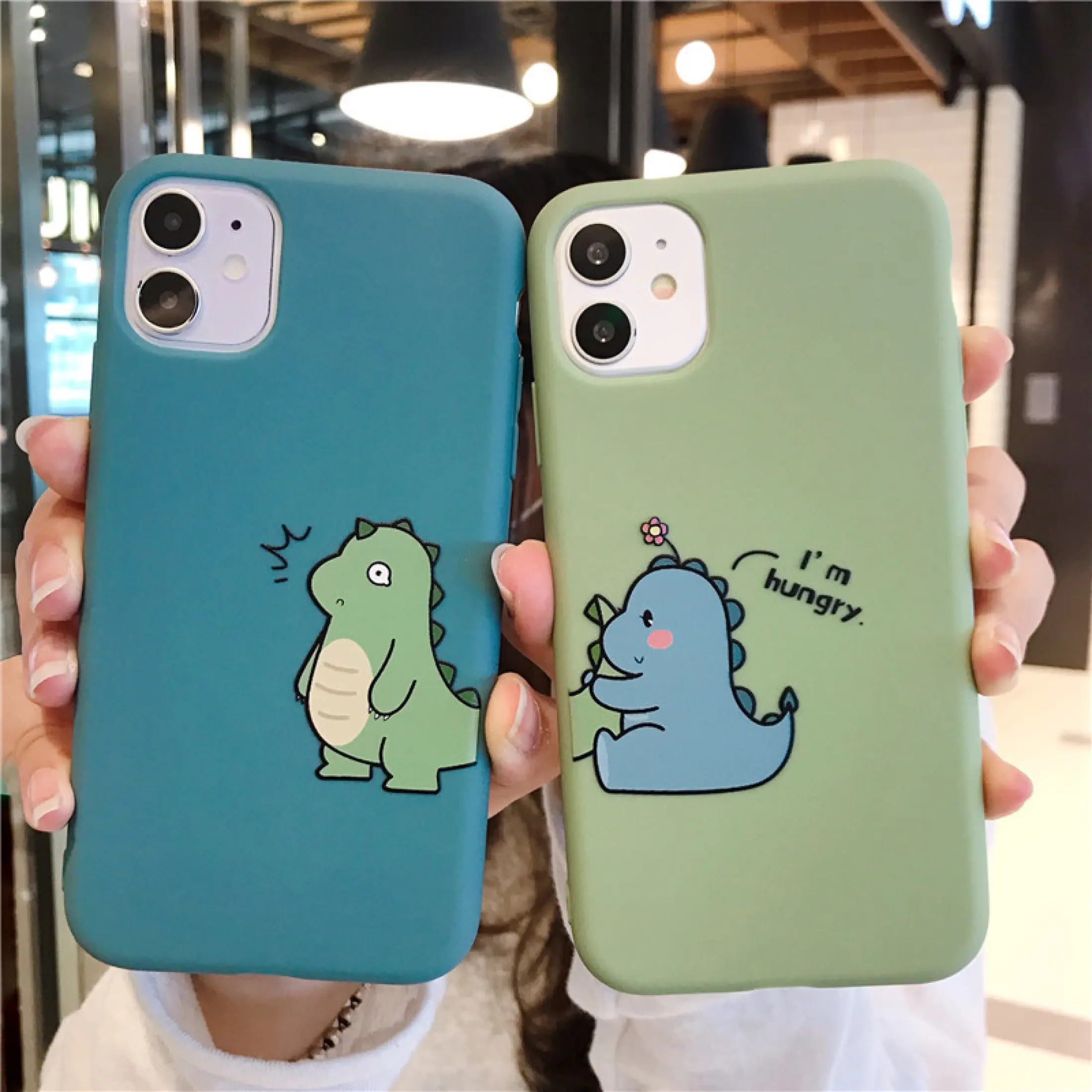 Cute Cartoon Couple Dinosaur Blue Green Silicone Case For Apple Iphone 12 12 Mini Pro Max Se 5 5s Se 6 6s 7 8 6 6s Plus 7 Plus 8 Plus