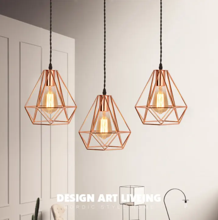 Modern Industrial Rose Gold Diamond Shape Pendant Light Fixtures Ceiling Lighting Hanging Lamp Nordic Res For Dining Room Kitchen Island Cafe Lazada Ph - Rose Gold Kitchen Ceiling Lights