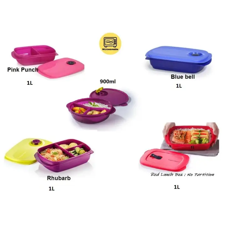 Tupperware Reheatable Divide Lunch Box 1L- CrystalWave Rect 1L- Crystalwave Divided Dish 900ml (Microwaveable)