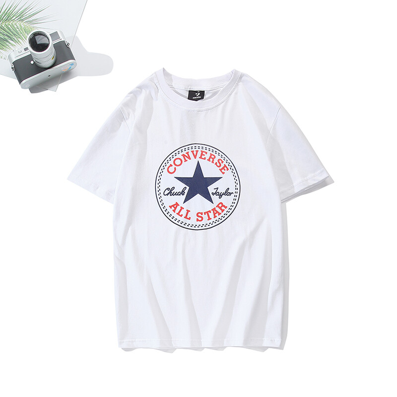 [XY]Couple Converse 100% Cotton T-shirt Letter Logo Printing Round Neck Short Sleeve Simple College Style Men's and Women's Universal T-shirt