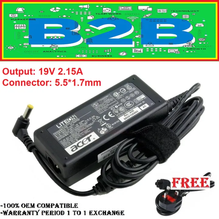 ACER Aspire One 752- 232w Adapter Charger 19V 2.15A 5.5*1.7mm (40W) / Aspire One ZG5(Linux) NETBOOK ZG5 NETBOOK ZG8 NETBOOK 751H NETBOOK KAV60 A110-AB A110X A110L