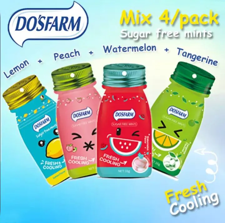 Dosfarm【4 In 1】Dos’farm Sugar Free Mint 4 X 16g Candy (Lemon+ Peach+ Watermelon+Tangerine)Ready Store