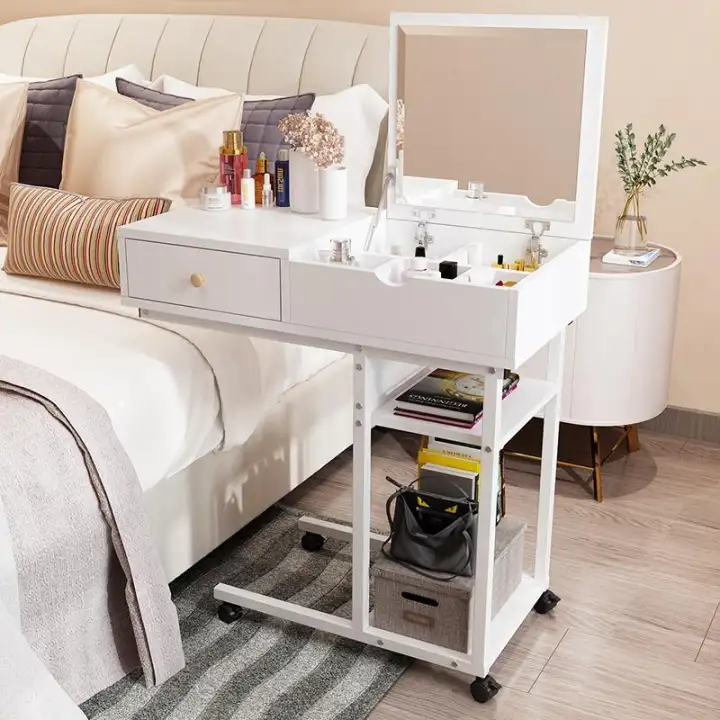 Movable Dressing Table With Wheels, Makeup Armoire Vanity