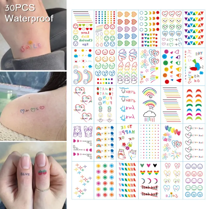 In Stock 30sheets Set Korean Women Body Art Fake Temporary Colorful Mini Tattoo Sticker Waterproof Ins Style Rainbow Love Smiley Pattern Girls Tattoo Sticker Lazada Ph