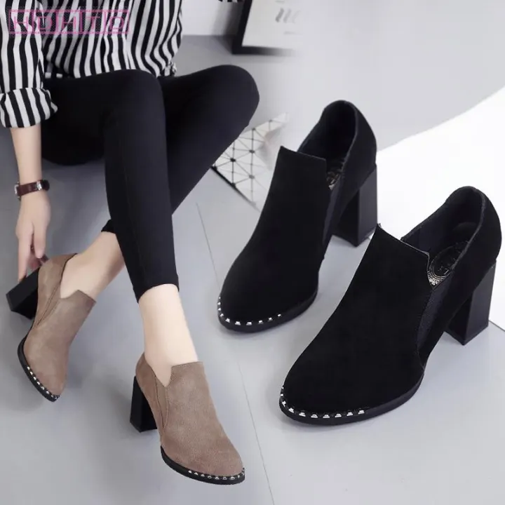 Women High Heels For Women Shoes Kasut Tumit Tinggi Kasut Wanita Kasut Perempuan Tumit Tinggi Murah Fashion Round Toe Block Heel Office Pump Shoes Lazada Singapore