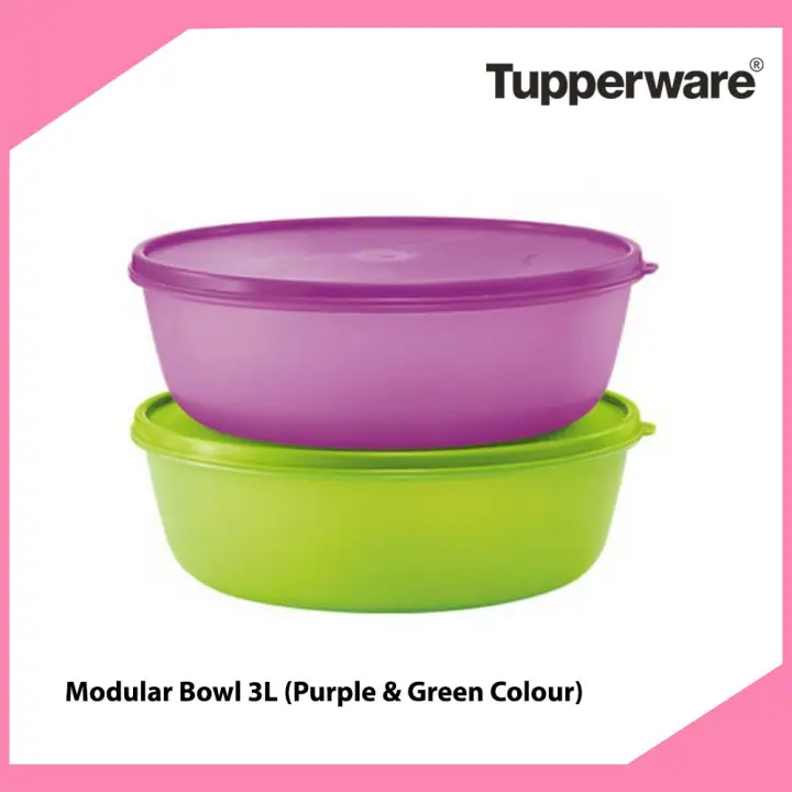 [READY STOCK] Tupperware 2 Pcs Modular Bowl Salad Fruit Serving Bowl 3L Purple & Green Colour