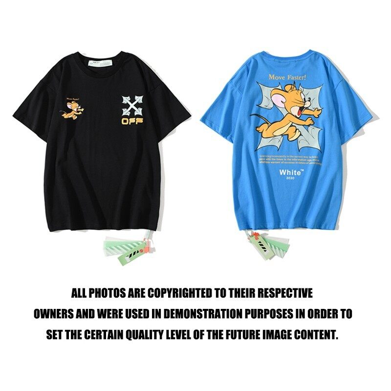 [DF]OW Series OFF WHITE Jerry Rat Cartoon White Blue Summer Hawaii Cotton High Quality tshirt Men Women O-Neck Short Sleeve