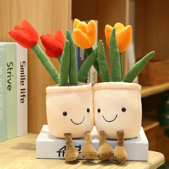 【Shanglife】Tulip Succulent Plants Plush Stuffed Decoration Toy Soft Decor Doll Potted Flowers Pillow for Girls Gift