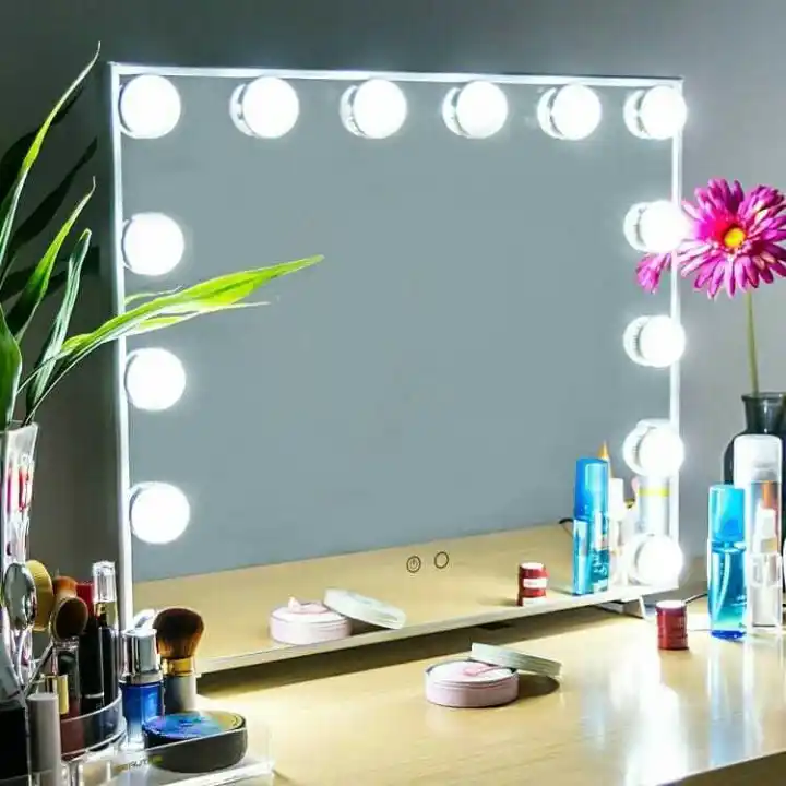 White Large Desktop Hollywood Mirror, Vanity Dressing Table Mirror With Lights