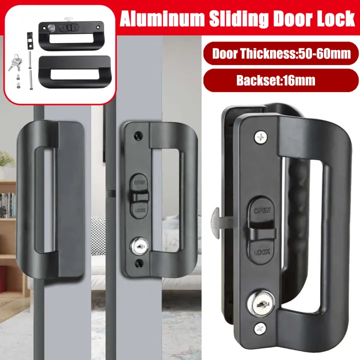 Black Aluminum Alloy Patio Sliding Door, Sliding Glass Door Handle With Lock And Key