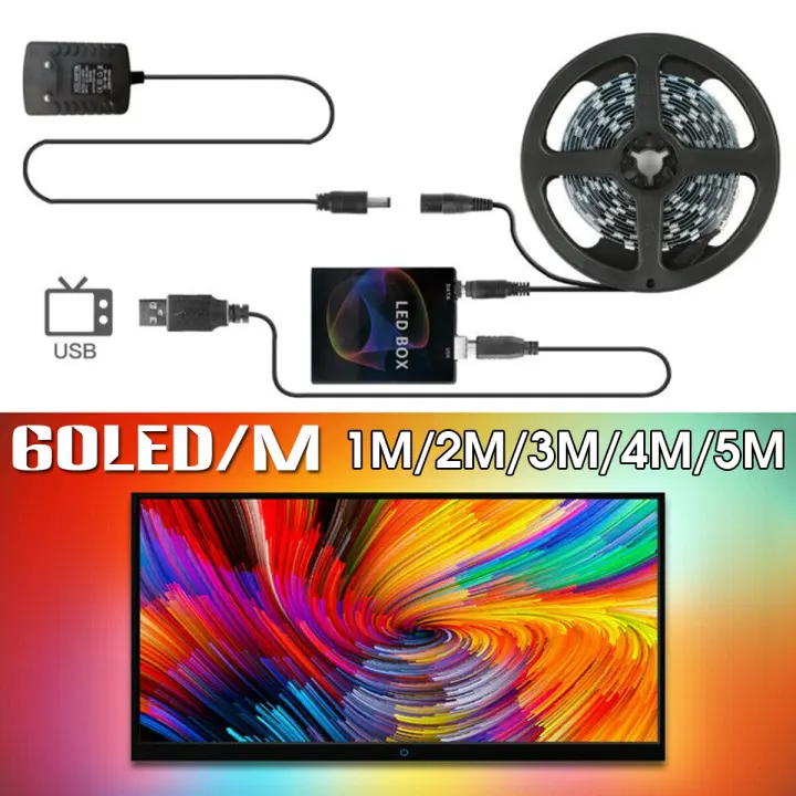 For Ambilight DIY Durable 60LED/M 1-5M RGB Dream Color USB LED Strip Light TV PC Background Strip Lighting Color Changing with Screen - 3M