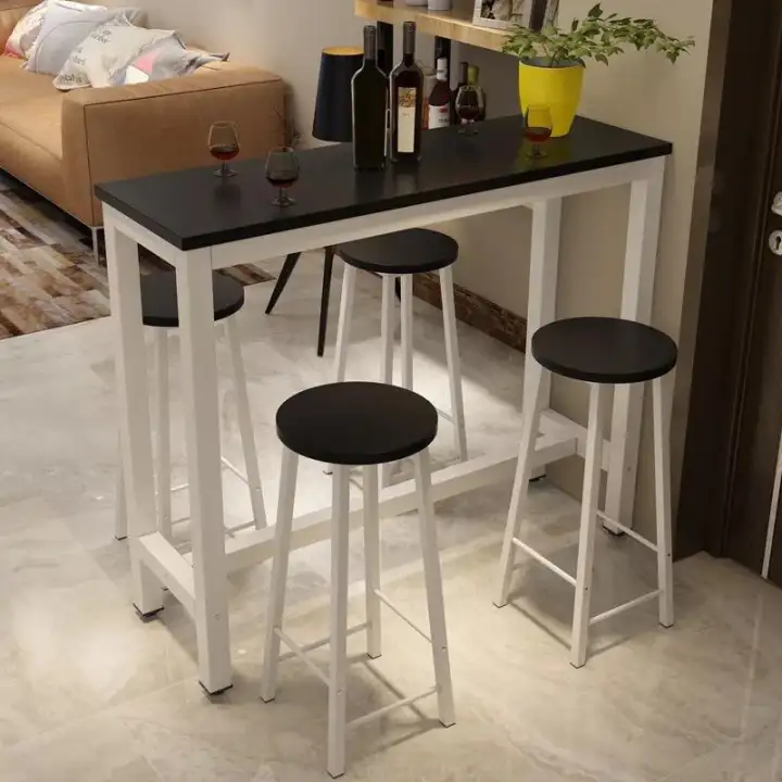 Simple Wooden Bar Table, High Table With Bar Stools