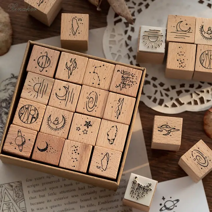 Vintage Planet Sunrise Moon Star Cloud Stamp DIY Wooden Rubber Stamps for Scrapbooking Stationery Scrapbooking