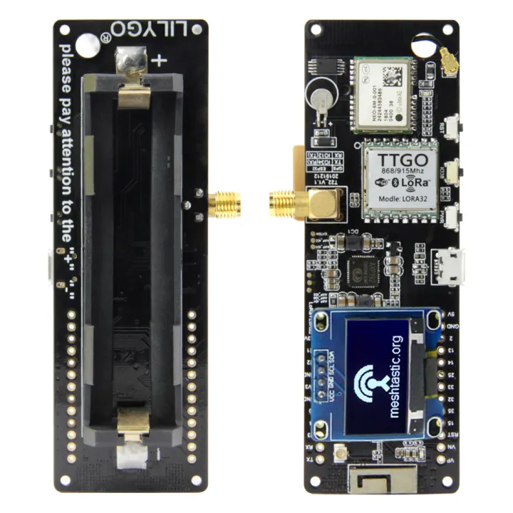 TTGO Meshtastic T-Beam V1.1 ESP32 433/868/915/923Mhz WiFi Bluetooth ESP32 GPS NEO-6M SMA 18650 Battery Holder With OLED