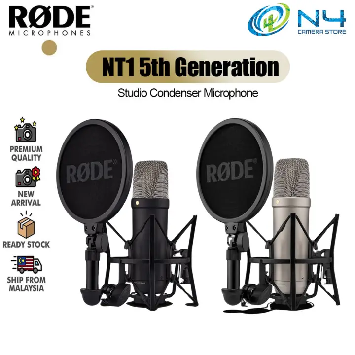 RODE NT1 5th Generation Large-diaphragm Studio Condenser Microphone with XLR and USB Outputs Shock Mount and Pop Filter