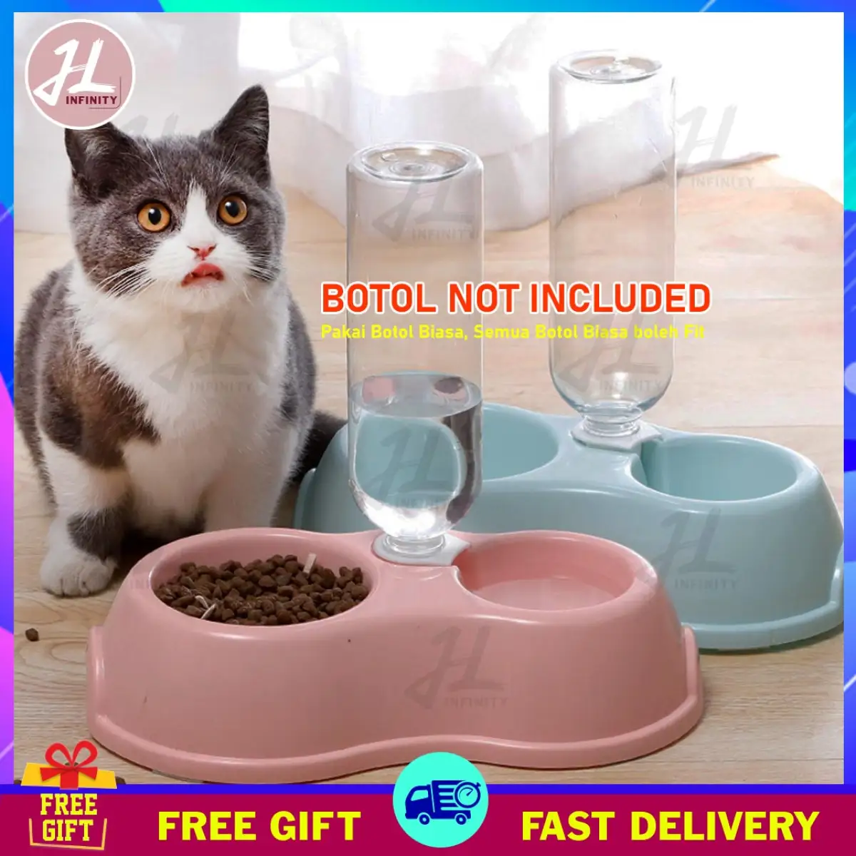 JL 2 INn1 Pet Food Feeder Dog Cat Water Feeding Bowl / Bekas Makanan / Pet  Water / 宠物碗 / Anjing Kucing Makanan