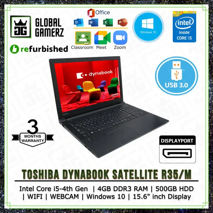 Toshiba Dynabook Satellite R35/M  Intel Core i5-4th Gen / 4GB DDR3 RAM / 500GB HDD / WEBCAM / WIFI / Windows 10 / 15.6" Inch display