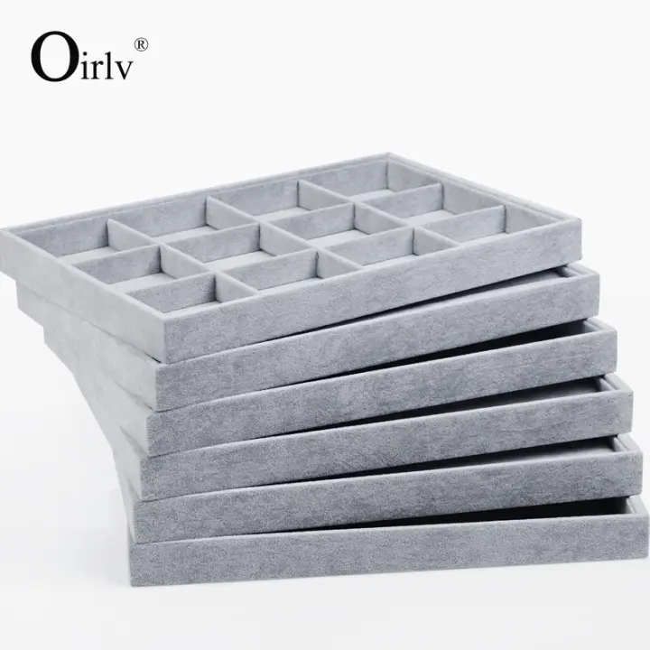 Oirlv 24 Grid Ice Velvet Jewelry Drawer Organizer Tray Stackable Jewelry Trays Removable Dividers for Rings Earring Storage Display