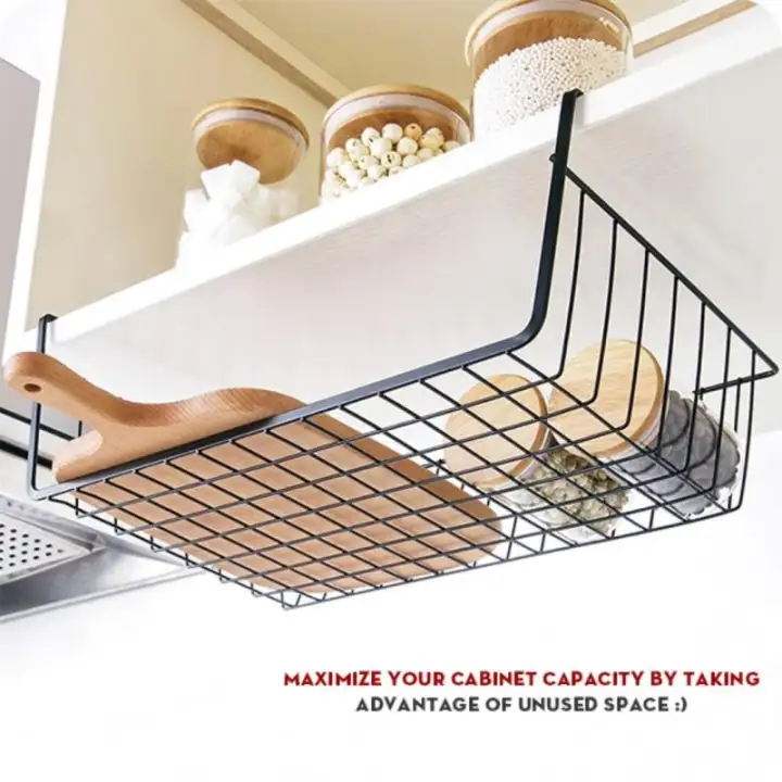 Kitchen Storage Rack Wardrobe Top Hung Storage Basket Organizer Cupboard Bathroom Shelf Food Rack Kitchen Basket Hanging Basket 1 Pc Lazada Singapore