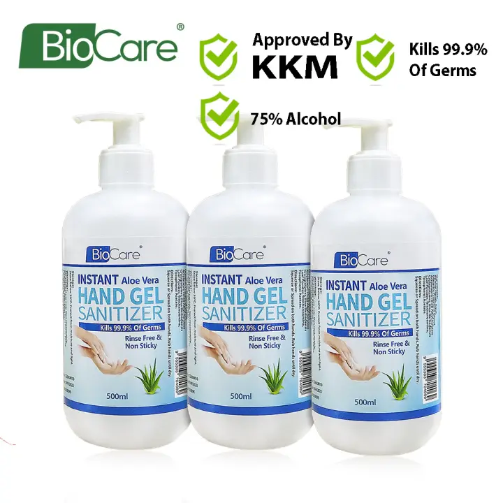 Ready Stock Biocare Instant Hand Sanitizer Gel 3x 500ml With Aloe Vera 75 Alcohol Lazada
