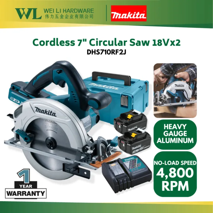 MAKITA Original DHS710RF2J Cordless 7" Circular Saw 18Vx2 with Battery & Charger (1Year Warranty) Mesin Potong Kayu