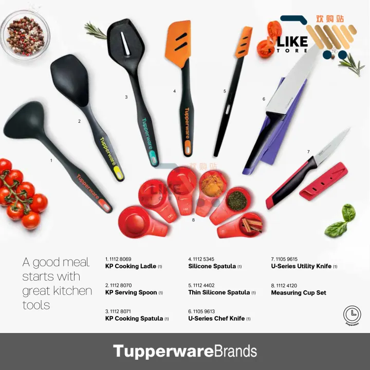 Tupperware KP Cooking Series / Cooking Ladle, Spatula, Serving Spoon, Silicone Spatula, U-Series Chef Knife, Measuring Cup