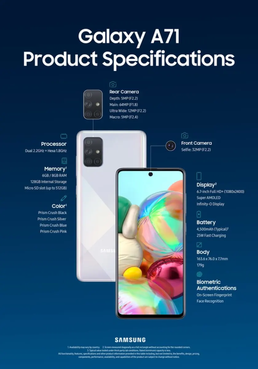 Original100 Samsung Galaxy A71 8gb Ram 128gb Rom 4500 Mah 64mp Samsung Malaysia Lazada