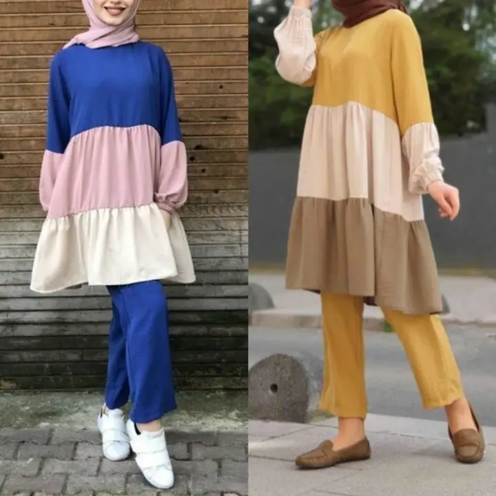 Baju Raya 2021 Jubah Muslimah Suit Set Warda Lara Pakaian Abaya Seluar Raisya Muslim Wear Tshirt