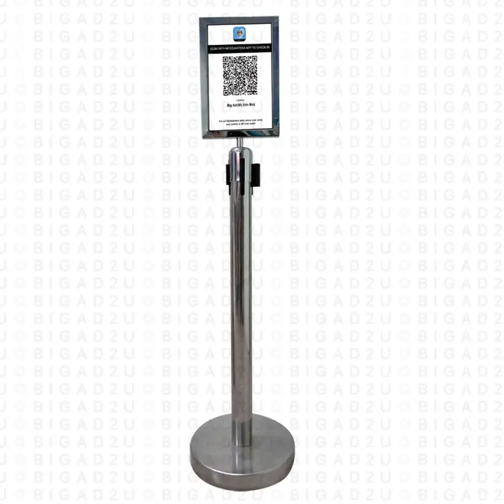 Queue Up Stand With A4 Portrait Sign Board Frame (For Retractable Q Up Stand) With Mysejahtera QR Both Sided Water Resistant Printing