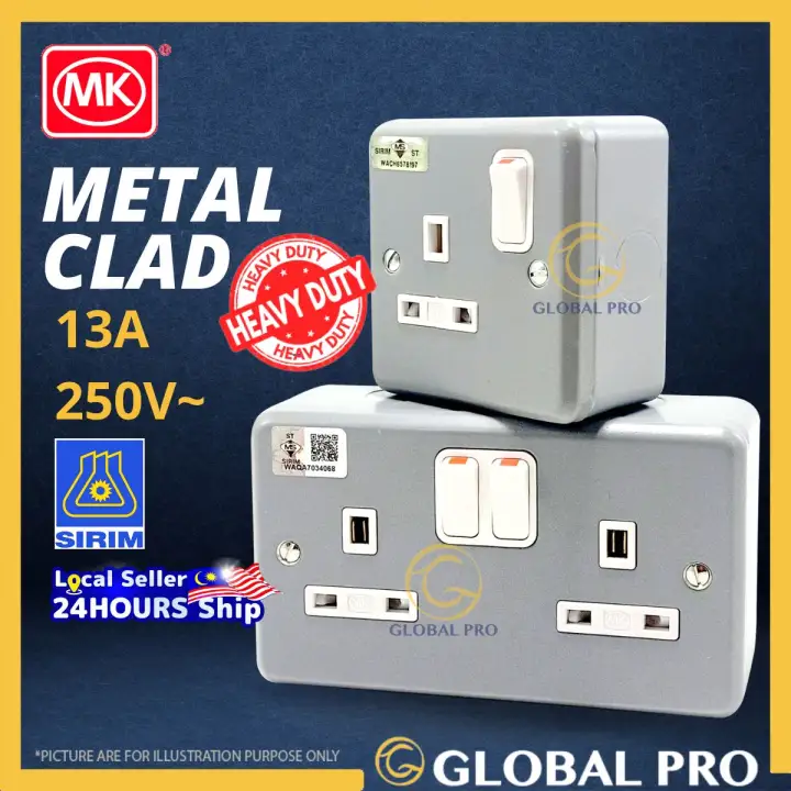 SIRIM MK Metal Clad Switch Heavy Duty Socket 13A Switch Socket Outlet Suis Soket Industrial Socket Double Switch Socket