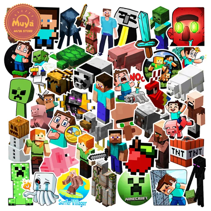 MUYA 50Pcs สติ๊กเกอร์ Minecraft  ระเบิดเกมการ์ตูนไวนิลกราฟฟิติสติกเกอร์สำหรับแล็ปท็อป Journal  ภาพสติ๊กเกอร์กันน้ำ